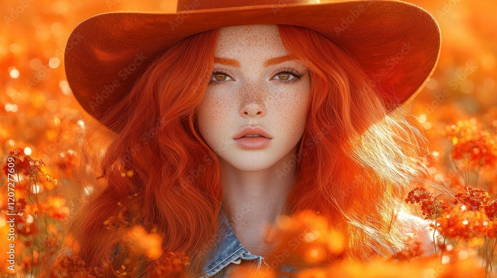 Fiery Redhead in Orange Meadow Fiery Redhead in Orange Meadow