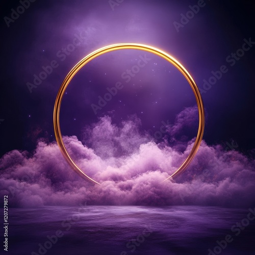 Golden Ring in Purple Mystical Fog: Abstract Background