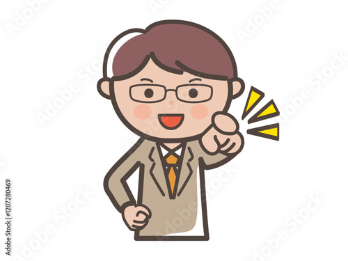 指をさす眼鏡をかけた男性ビジネスマンのイラスト
