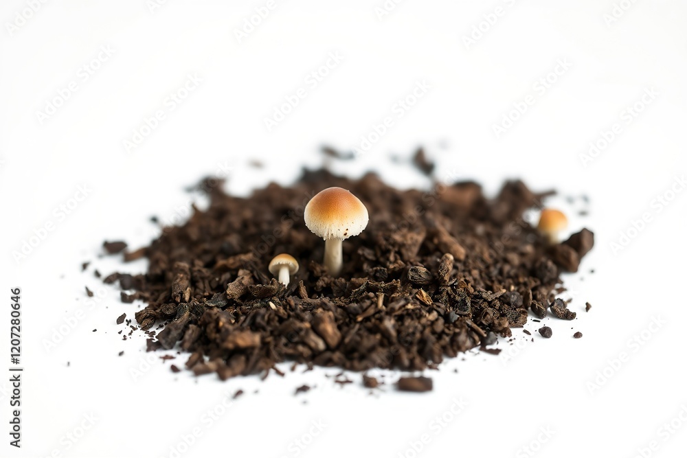 Tiny Mushrooms Emerging from Dark Soil: A Minimalist Nature Study Tiny Mushrooms Emerging from Dark Soil: A Minimalist Nature Study
