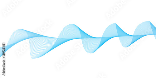 Abstract soft blue glowing wave curved lines background. Digital frequency track equalizer. Vector illustration.	