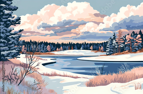 Winter landscape illustration photo