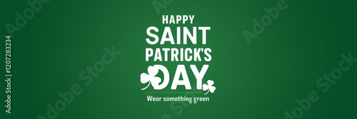 A creative minimalist Saint Patrick's Day poster design with a green background. There is a large white text that says 