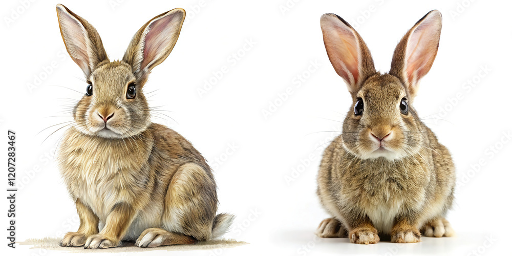 Obraz premium Two Brown Rabbits on White Background