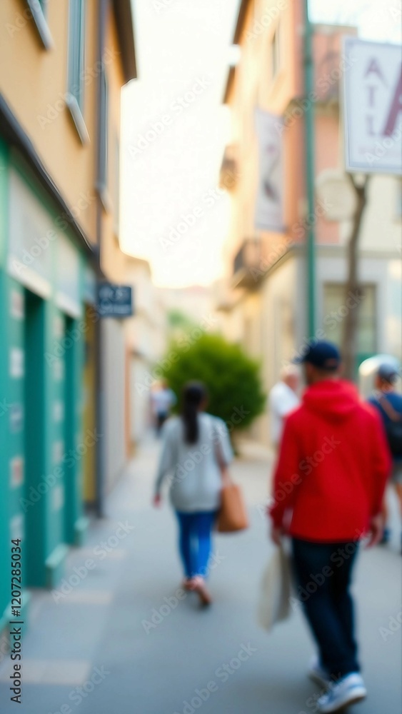 Busy street view blurred autumn view people walking Busy street view blurred autumn view people walking