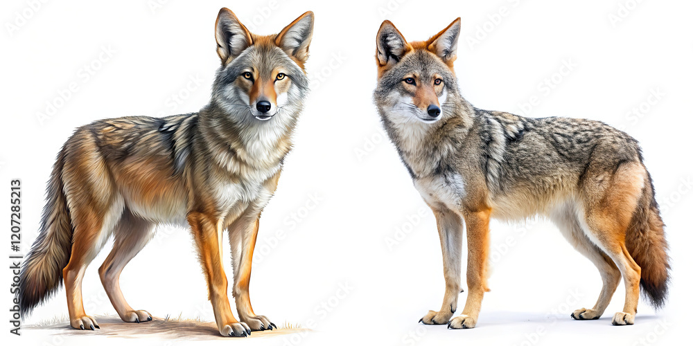 Fototapeta premium Two Coyotes: Frontal and Profile Views
