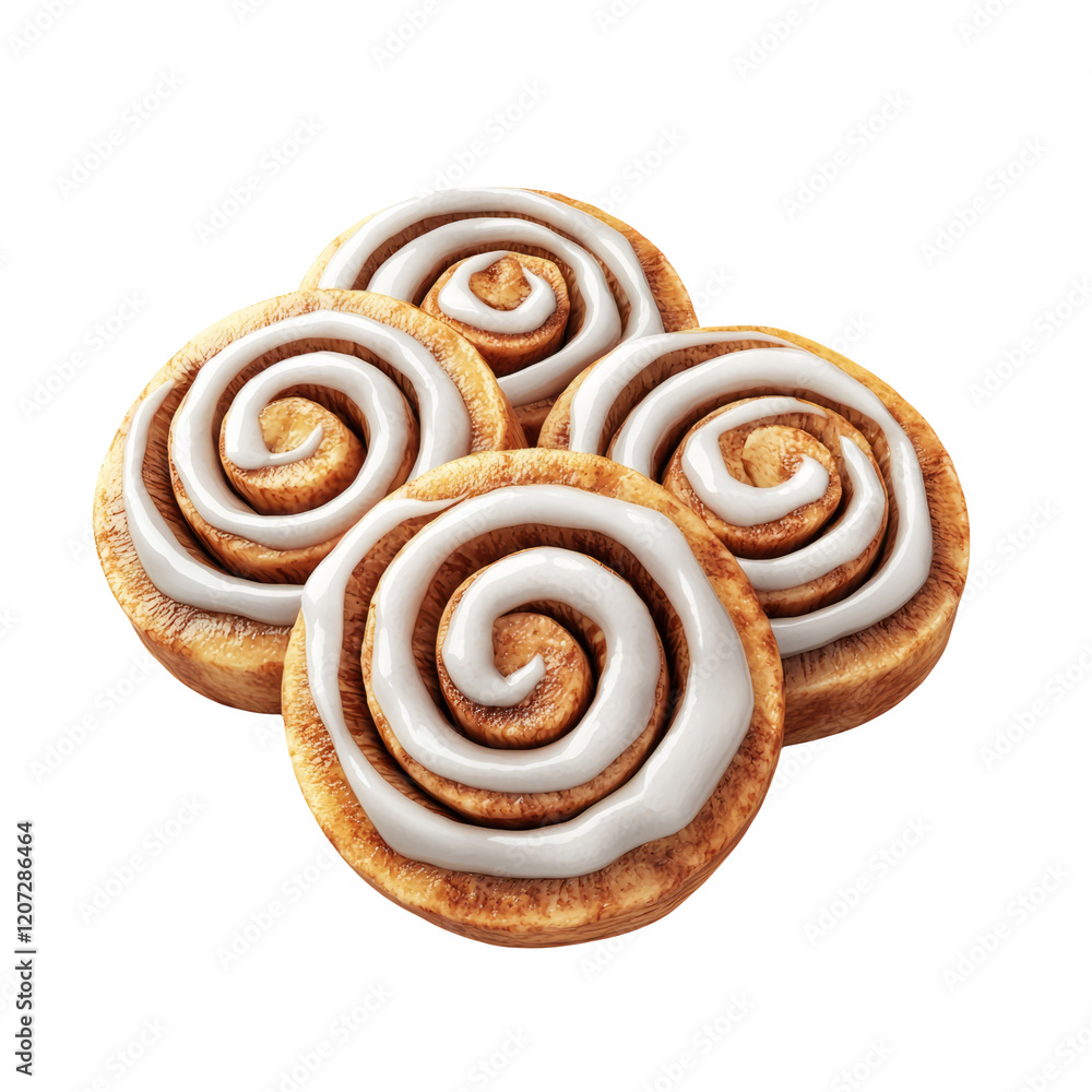 Fototapeta premium Delicious Cinnamon Rolls with Icing on Transparent Background