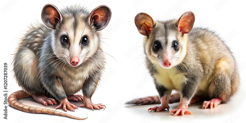 Digital Painting of Two Opossums