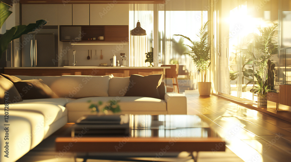Bright Modern Living Room with Open Kitchen and Cozy Interior Design 4 Bright Modern Living Room with Open Kitchen and Cozy Interior Design 4