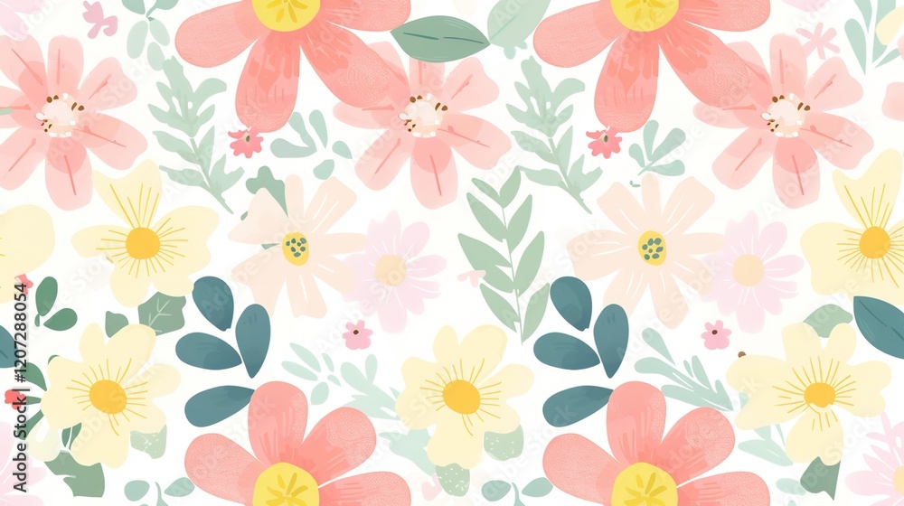 A charming spring background adorned with an array of spring flowers and delicate daisies. The vibrant colors and sweet scents of these blossoms create a refreshing and inviting atmosphere A charming spring background adorned with an array of spring flowers and delicate daisies. The vibrant colors and sweet scents of these blossoms create a refreshing and inviting atmosphere