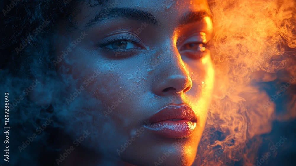 Dramatic Portrait of a Woman with Fiery Glow