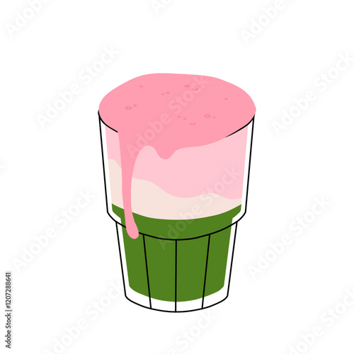Japan matcha cocktails. Icon of matcha drinks with latte , frappuccino, mojito, lemonade and coffee tonic. Green iced matcha latte in various cups. Flat cartoon vector illustration