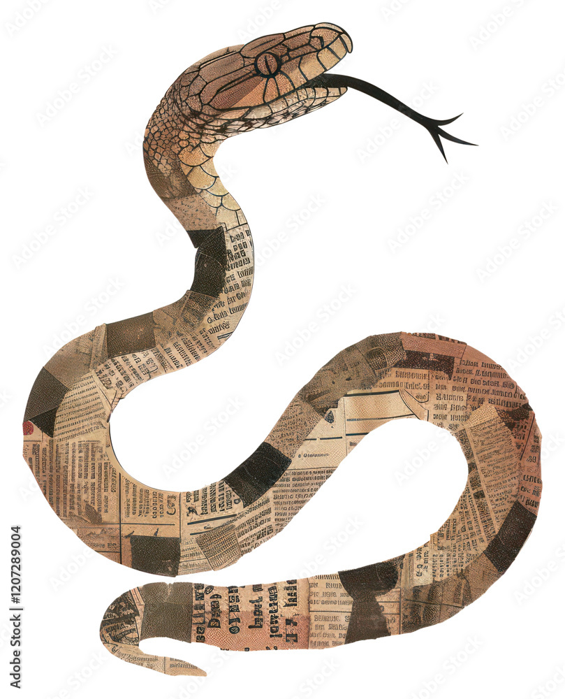 Naklejka premium PNG Ephemera paperolive snake newspaper art illustration.