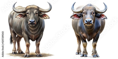 Illustration of Two Water Buffalo