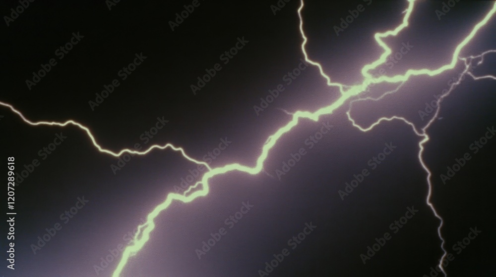 A vibrant lightning bolt streaks across a dark night sky. A vibrant lightning bolt streaks across a dark night sky.