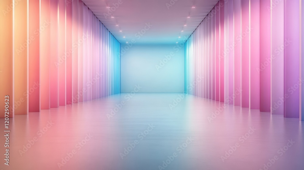 Serene Modern Interior with Soft Gradient Lighting, Minimalist Space Featuring Colorful Vertical Panels and a Tranquil Atmosphere Perfect for Creative Projects Serene Modern Interior with Soft Gradient Lighting, Minimalist Space Featuring Colorful Vertical Panels and a Tranquil Atmosphere Perfect for Creative Projects