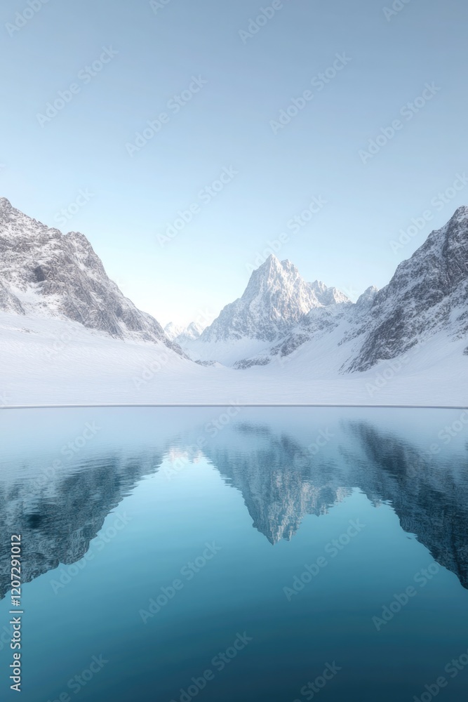 serene alpine lake surrounded by snow-capped peaks with vibrant reflections on glassy surface of water serene alpine lake surrounded by snow-capped peaks with vibrant reflections on glassy surface of water