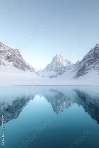 Wallpaper Mural serene alpine lake surrounded by snow-capped peaks with vibrant reflections on glassy surface of water Torontodigital.ca