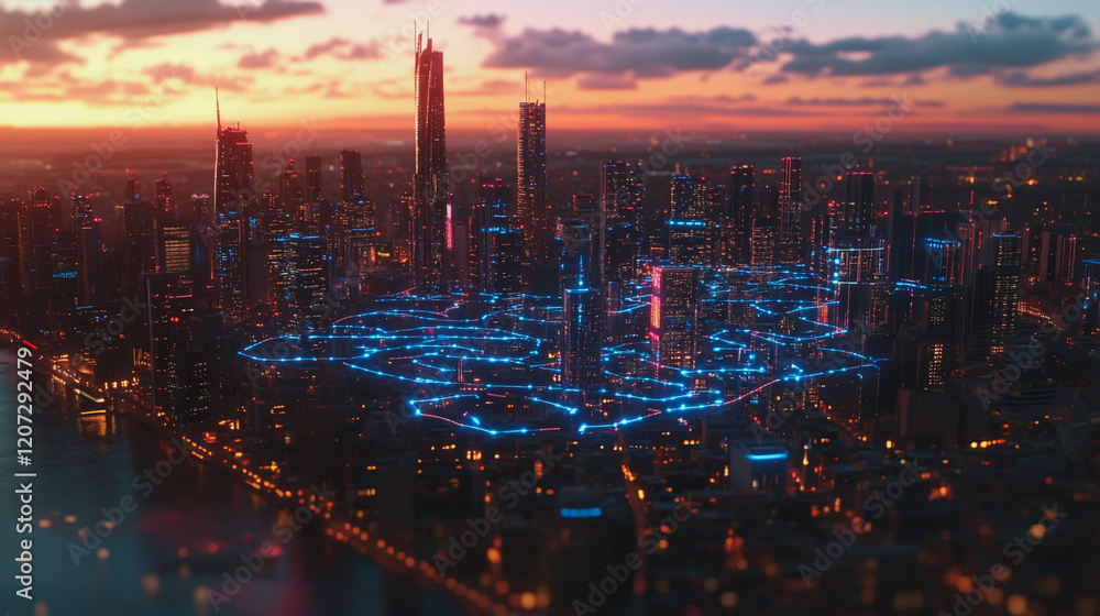 Fototapeta premium abstract professional business team people connection of line from nail node to node on cityscap and skyline background , networking concept