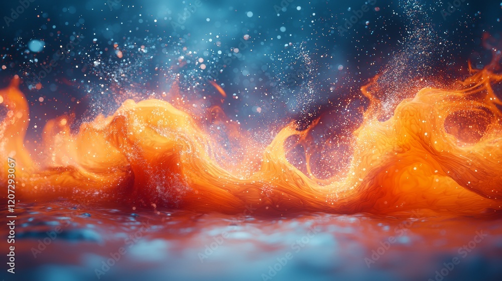 Abstract Fiery Waves on a Blue Background Abstract Fiery Waves on a Blue Background