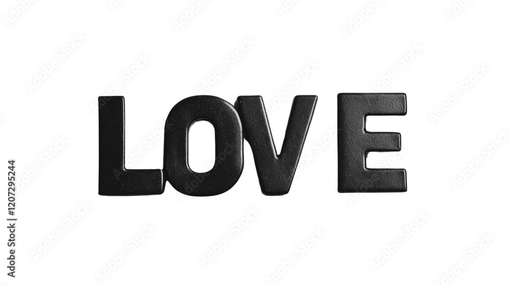 The image shows the word love spelled out in large black three dimensional letters against a black background. The image shows the word love spelled out in large black three dimensional letters against a black background.