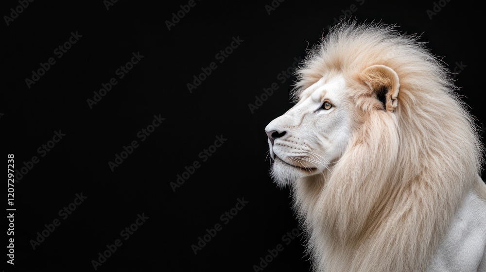 Fototapeta premium Majestic white lion profile, dark background, studio shot, wildlife photography