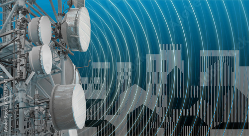 Bild auf Leinwand ALERT ABOUT ELECTROMAGNETIC POLLUTION EXPOSURE IN A RESIDENTIAL AREA - Concept w