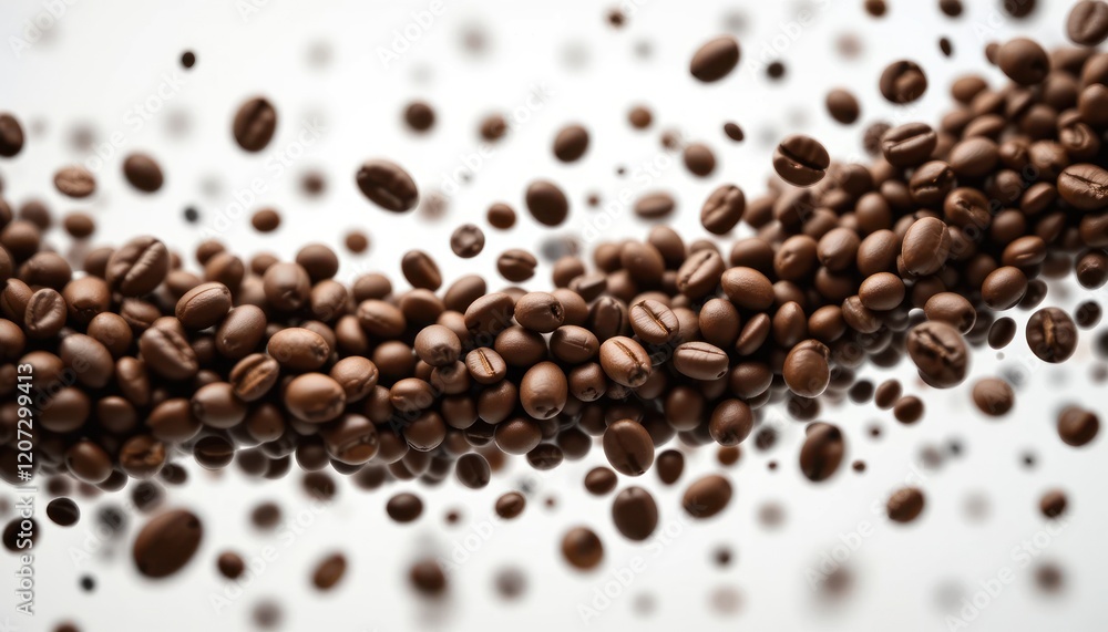 Obraz premium Roasted coffee beans swirl, studio shot, white background, beverage advertising