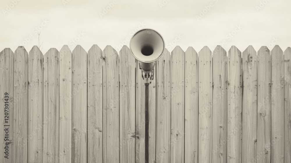 Old megaphone mounted on a wooden fence. Old megaphone mounted on a wooden fence.