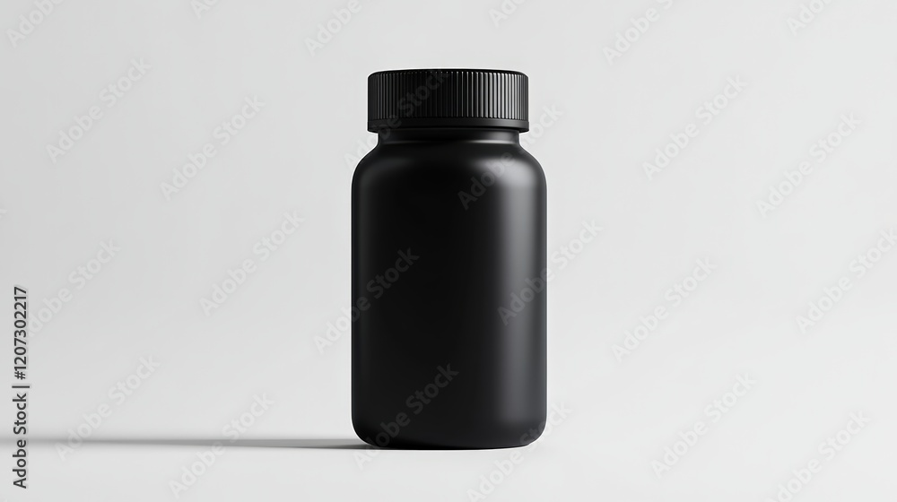 Sleek Black Supplement Bottle Mockup, Ideal for Branding and Packaging Design, Clean Studio Shot Sleek Black Supplement Bottle Mockup, Ideal for Branding and Packaging Design, Clean Studio Shot