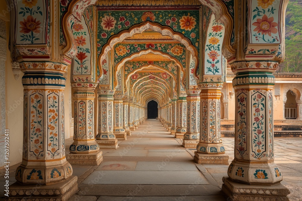 Intricate Indian Arches with Vibrant Floral Motifs and Detailed Ornamentation Intricate Indian Arches with Vibrant Floral Motifs and Detailed Ornamentation