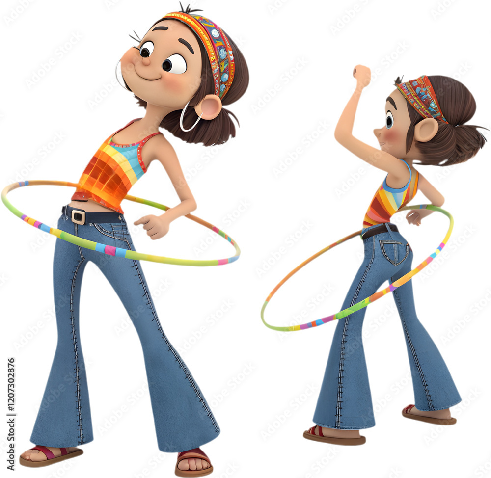 Adorable cartoon girl in retro groovy style with bold, vibrant colors. Adorable cartoon girl in retro groovy style with bold, vibrant colors.