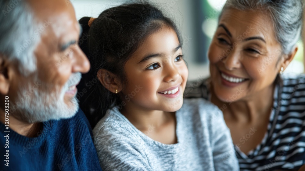 An Asian girl enjoying quality time with her parents and grandparents in their home, with natural light streaming in and a comfortable family vibe. An Asian girl enjoying quality time with her parents and grandparents in their home, with natural light streaming in and a comfortable family vibe.