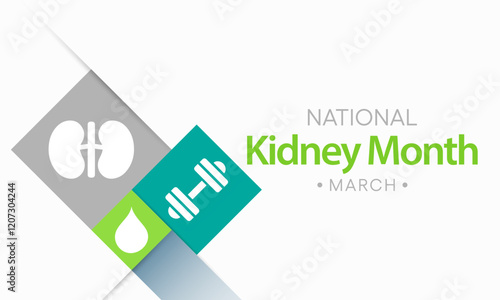 National Kidney month (NKM) observed annually in March to raise awareness about kidney disease. Vector illustration.
