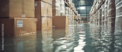 Flooded Warehouse Cardboard Boxes Storage Damage Water