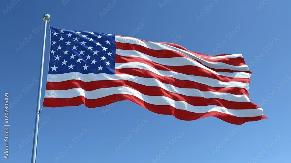 Obraz premium American Flag Waving in a Clear Blue Sky