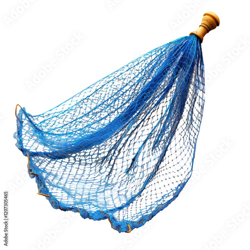 Blue Fishing Net Isolated on Transparent Background for Stock Use