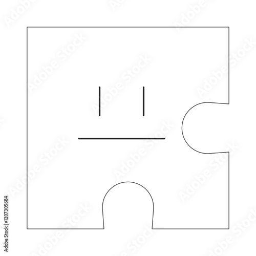 Puzzle piece with neutral face black and white 2D line object. Psychology personality character shape. Facial expression jigsaw isolated clip art vector outline item. Monochromatic spot illustration