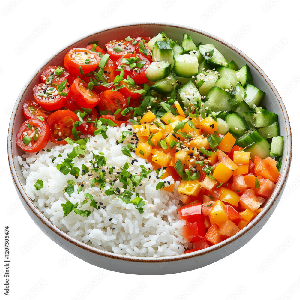 Colorful Vegetable Salad with Rice on Isolated Background