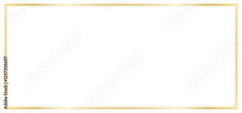 horizontal gold rectangle border isolated on transparent background. Thin gold frame. Luxury mockup, template for invitation, postcard, card, PNG, design elements for decoration