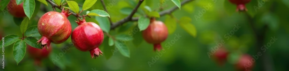 Red pomegranate flower with green leaves and stems, garden, leaves, tree Red pomegranate flower with green leaves and stems, garden, leaves, tree