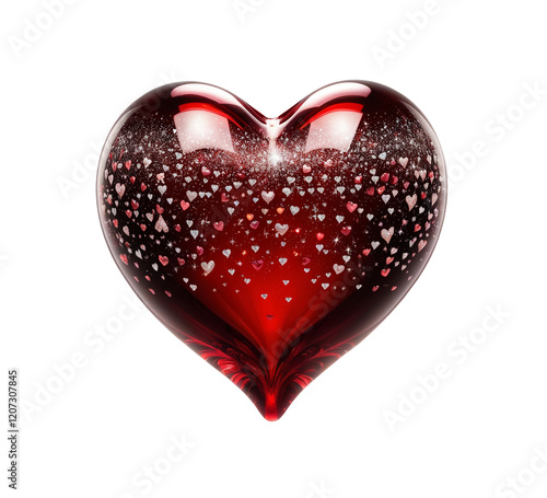 Shiny Burgundy Heart with Glitter and Stars on Transparent Background.