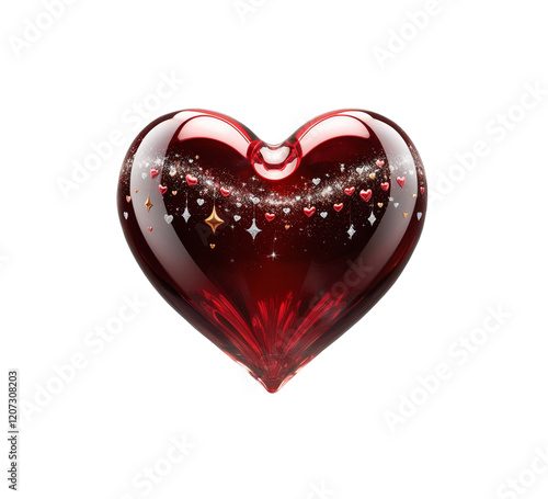 Heart in glass isolated. Shiny Burgundy Heart with Glitter and Stars on Transparent Background.