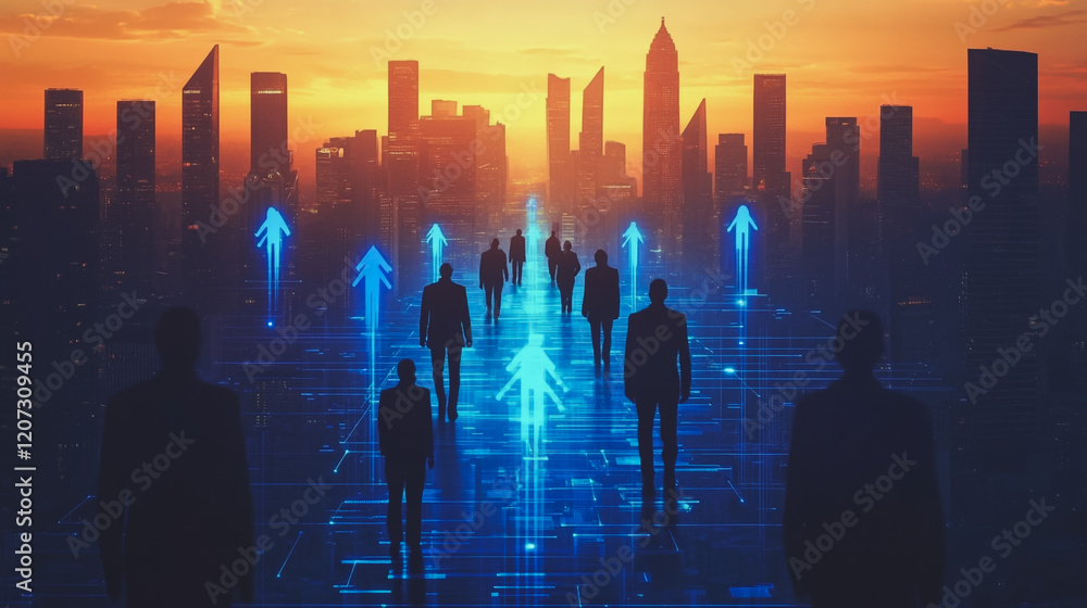 abstract professional business team people connection of line from nail node to node on Smart digital cityscap and skyline background , Innovation networking concept abstract professional business team people connection of line from nail node to node on Smart digital cityscap and skyline background , Innovation networking concept