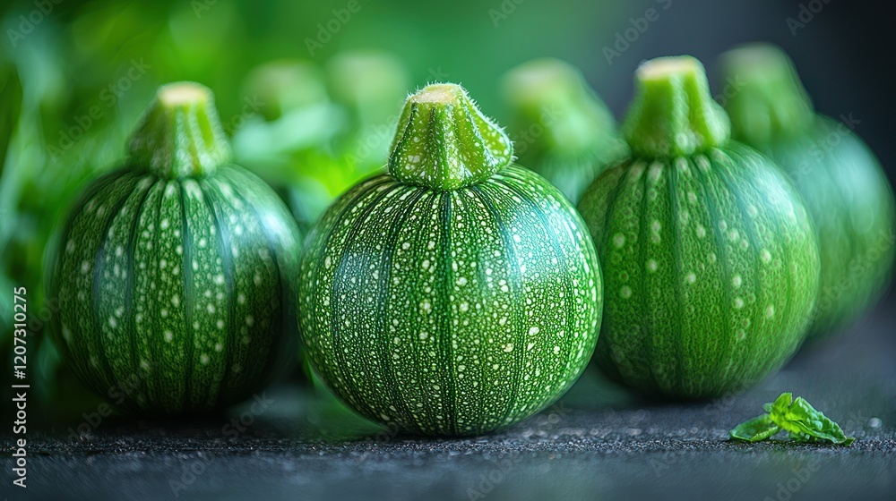 Vibrant Green Round Zucchinis, Fresh from the Garden Vibrant Green Round Zucchinis, Fresh from the Garden