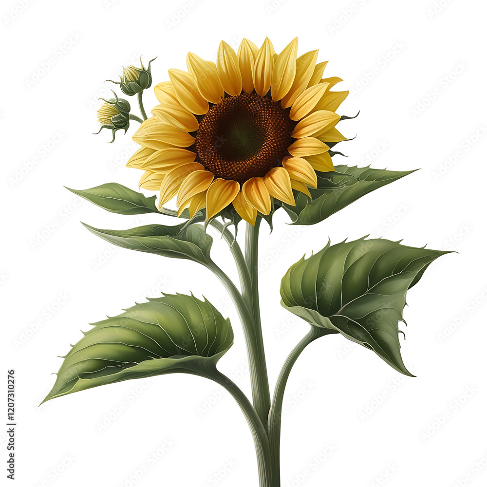 Fototapeta premium A sunflower with a brown spot on the bottom, Single Sunflower Isolated On A White Background Single Blooming High