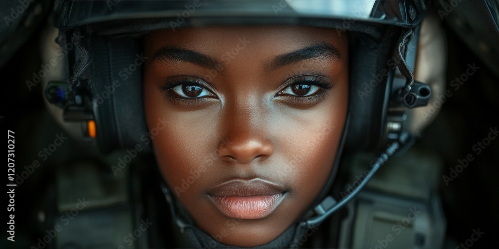 A powerful portrait of a female soldier in combat gear, symbolizing strength and technological integration in modern defense. Perfect for military campaigns and motivational visuals. A powerful portrait of a female soldier in combat gear, symbolizing strength and technological integration in modern defense. Perfect for military campaigns and motivational visuals.