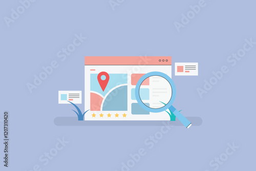 Business Listing on search engine result page, SEO for digital marketing, Business added to search engine, Vector illustration concept.