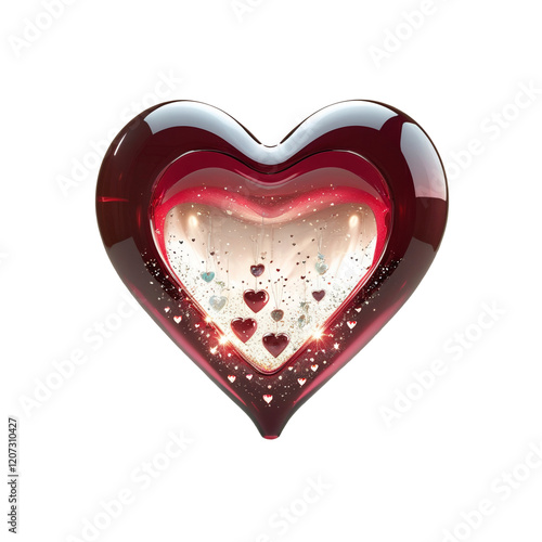 Red heart. Glossy Burgundy Heart with Floating Glitter and Transparent Background.
