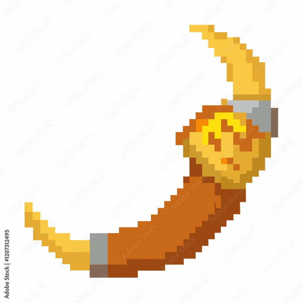 Fototapeta premium Pixel Art Crescent Moon with Face on Wooden Handle